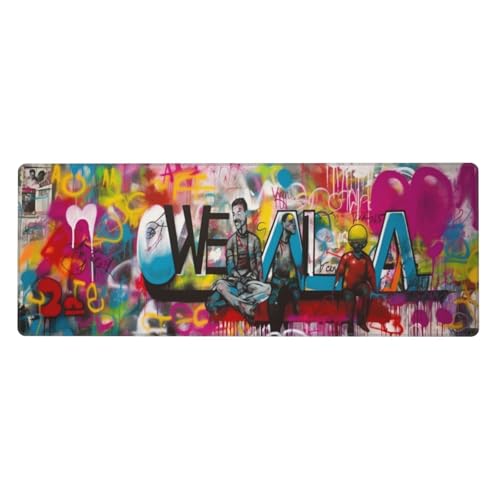 Straße Mousepad XXL 700x300x3mm Groß Gaming Mauspad Graffiti Mouse Pad mit Genähten Kanten,Wasserdicht Rutschfeste Gummibasis Verbessert Präzision und Geschwindigkei,Mauspad Groß Office PC Lapto von Xeoyenle