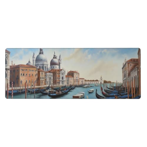 Venedig Mousepad XXL 700x300x3mm Groß Gaming Mauspad Water City Mouse Pad mit Genähten Kanten,Wasserdicht Rutschfeste Gummibasis Verbessert Präzision und Geschwindigkei,Mauspad Groß Office PC Lapto von Xeoyenle