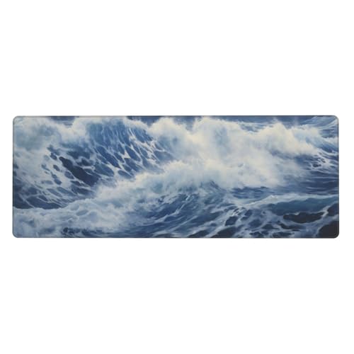 Wellen Mousepad XXL 700x300x3mm Groß Gaming Mauspad Waves Mouse Pad mit Genähten Kanten,Wasserdicht Rutschfeste Gummibasis Verbessert Präzision und Geschwindigkei,Einfach Zu Reinigen Office PC Lapto von Xeoyenle