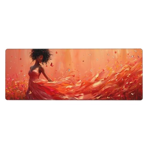 afrikanische Frau Mousepad XXL 800x400x3mm Groß Gaming Mauspad Butterfly Mouse Pad mit Genähten Kanten, Wasserdicht Rutschfeste Gummibasis Verbessert Präzision und Geschwindigkei, für Office PC Lapto von Xeoyenle