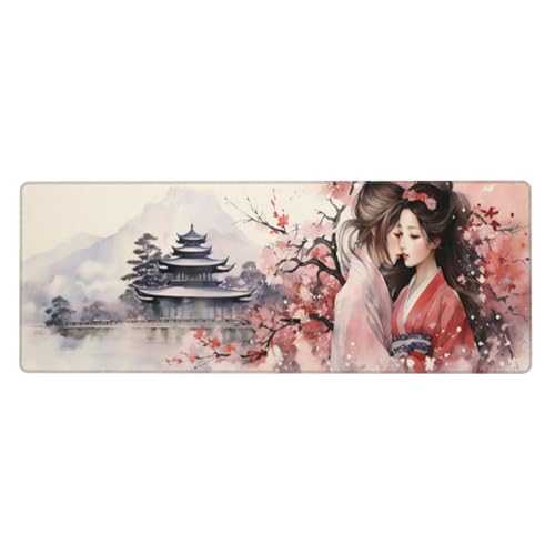 japanische Frau Mousepad 800x400x3mm Mauspad XXL Japan mit Genähten Kanten, Wasserdicht rutschfeste Gummibasis Verbessert Präzision und Geschwindigkei, Groß Gaming Mousepad für Home Office PC Laptop von Xeoyenle