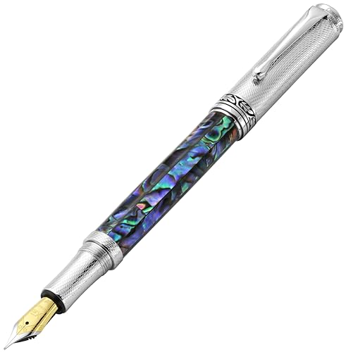 Xezo Maestro Fountain Pen, Fine Nib. Pāua Abalone Sea Shell Inlay with Chrome Plating. Handcrafted, Limited Edition, Serialized. No Two Pens Alike von Xezo