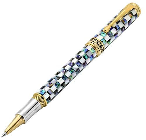 Xezo Maestro Jubilee Rollerball Pen, Fine Point. Oceanic White Mother of Pearl and Iridescent Pāua Abalone Shell. 18K Gold Plated. Limited Edition, Only 223 Pieces Made. No Two Pens Alike von Xezo