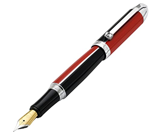 Xezo Visionary Brass and Aluminum Fountain Pen, Fine Nib. Hand-Lacquered in Red and Black. Numbered in Limited Edition of 500. Classic Art Deco Color Disposition, Retrofuturistic Body Style von Xezo