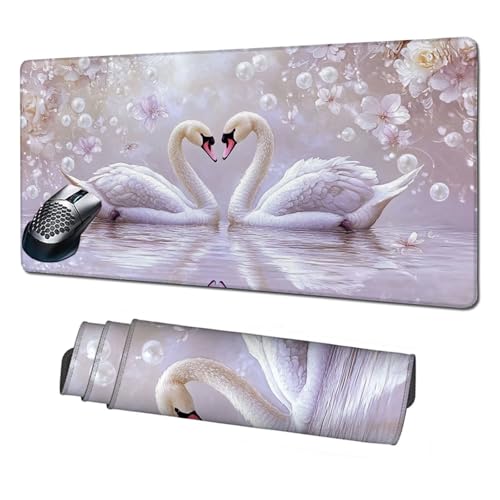 XXL Mauspad Beige Mousepad 1600x800x3mm, rutschfeste Schreibtischunterlage Schwan Gaming Mauspad, Mouse Pad mit Vernähten Kanten, Wasserdicht Mauspads für PC, Büro, Laptop, Computer, Geschenke X1-391 von Xhgtehng