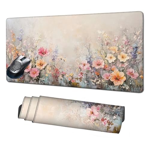 XXL Mauspad Beige Mousepad 900x300x3mm,Rutschfeste Schreibtischunterlage Rosa Gaming Mauspad,Mouse Pad mit Vernähten Kanten,Wasserdicht Mauspads für PC,Büro,Laptop,Computer,Geschenke für Frauen X1-387 von Xhgtehng