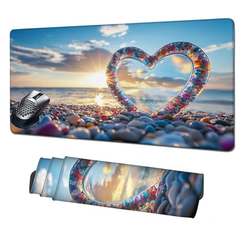 XXL Mauspad Bunt Mousepad 800x300x3mm,rutschfeste Schreibtischunterlage Herz Gaming Mauspad,Mouse Pad mit Vernähten Kanten,Wasserdicht Mauspads für PC,Büro,Laptop,Computer,Geschenke für Frauen X1-303 von Xhgtehng