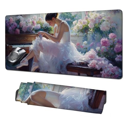 XXL Mauspad Frau Mousepad 900x500mm,Rutschfeste Schreibtischunterlage Klavier Gaming Mauspad,Mouse Pad mit Vernähten Kanten,Wasserdicht Mauspads für PC,Büro,Laptop,Computer,Geschenke für Frauen X1-423 von Xhgtehng