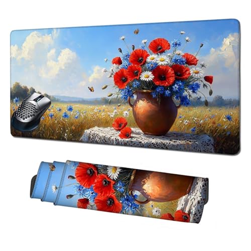 XXL Mauspad Gänseblümchen Mousepad 800x400x3mm,rutschfeste Schreibtischunterlage Schmetterling Gaming Mauspad,Mouse Pad mit Vernähten Kanten,Wasserdicht Mauspads für PC,Büro,Laptop,Computer X1-361 von Xhgtehng