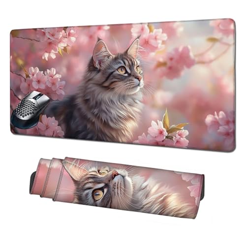 XXL Mauspad Grau Mousepad 1600x800mm,rutschfeste Schreibtischunterlage Katze Gaming Mauspad,Mouse Pad mit Vernähten Kanten,Wasserdicht Mauspads für PC,Büro,Laptop,Computer,Geschenke für Frauen X1-435 von Xhgtehng