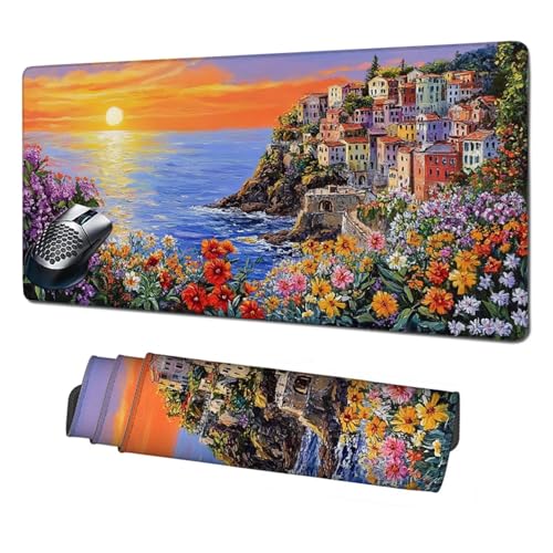 XXL Mauspad Sonnenaufgang Mousepad 1600x800mm,rutschfeste Schreibtischunterlage Am Meer Gaming Mauspad,Mouse Pad mit Vernähten Kanten,Wasserdicht Mauspads für PC,Büro,Laptop,Computer,Geschenke X1-207 von Xhgtehng