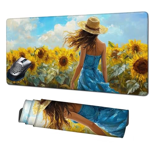 XXL Mauspad Sonnenblume Mousepad 1600x800x3mm,rutschfeste Schreibtischunterlage Frau Gaming Mauspad,Mouse Pad mit Vernähten Kanten,Wasserdicht Mauspads für PC,Büro,Laptop,Computer,Geschenke X1-573 von Xhgtehng