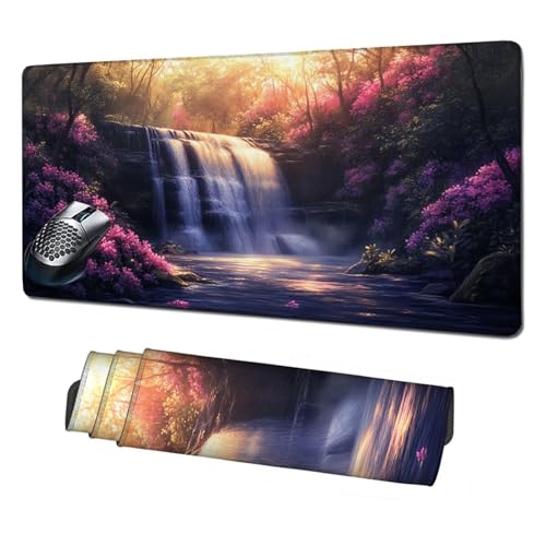 XXL Mauspad Wasserfall Mousepad 1600x800x3mm,rutschfeste Schreibtischunterlage Blume Gaming Mauspad,Mouse Pad mit Vernähten Kanten,Wasserdicht Mauspads für PC,Büro,Laptop,Computer,Geschenke X1-561 von Xhgtehng