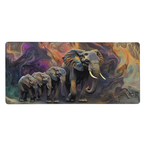 Abstrakt Mauspad Elefant Gaming Mousepad mit Vernähte Kanten 1000x500x3mm XXL Mauspad Große Schreibtisch Matte,rutschfeste Gummibasis Mouse Pad Großer Erweiterter Schutz Matte Für Home Office-C96 von Xiaboor