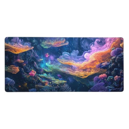 Bunt Mauspad Meeresboden Gaming Mousepad mit Vernähte Kanten 800x300x3mm XXL Mauspad Große Schreibtisch Matte,rutschfeste Gummibasis Mouse Pad Großer Erweiterter Schutz Matte Für Home Office-C14 von Xiaboor