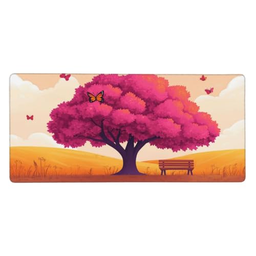 Gaming Mauspad Baum, 23.6x11.8 inch XL Verlängertes Großes Mousepad Schmetterling Schreibtischauflage Langlebige Anti-Fray-Kanten Mauspad mit Wasserdicht Rutschfester Gummibasis, Gaming-Mauspad-C1108 von Xiaboor