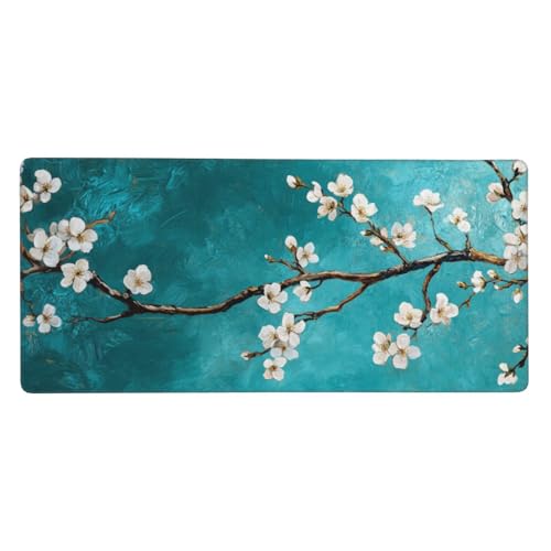 Gaming Mauspad Blau, 23.6x11.8 inch XL Verlängertes Großes Mousepad Blumen Schreibtischauflage Langlebige Anti-Fray-Kanten Mauspad mit Wasserdicht und Rutschfester Gummibasis, Gaming-Mauspad-C643 von Xiaboor