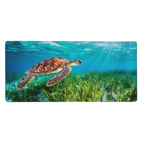 Gaming Mauspad Blau, 23.6x11.8 inch XL Verlängertes Großes Mousepad Meeresschildkröte Schreibtischauflage Langlebige Anti-Fray-Kanten Mauspad Wasserdicht Rutschfester Gummibasis, Gaming-Mauspad-C657 von Xiaboor