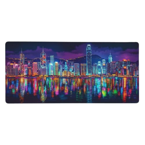 Gaming Mauspad Bunt, 23.6x11.8 inch XL Verlängertes Großes Mousepad Stadt Schreibtischauflage Langlebige Anti-Fray-Kanten Mauspad mit Wasserdicht und Rutschfester Gummibasis, Gaming-Mauspad-C22 von Xiaboor