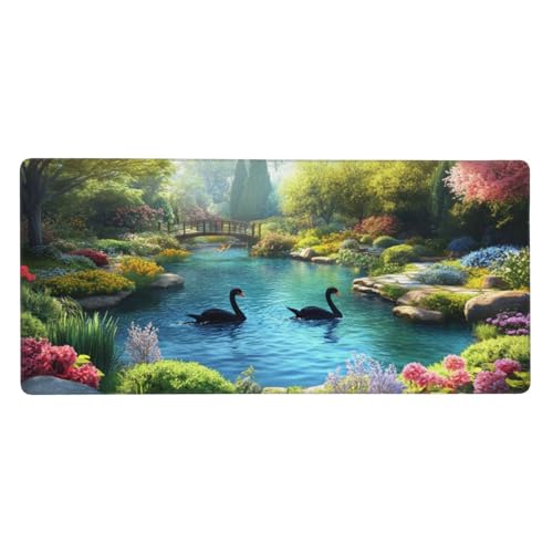 Gaming Mauspad Garten, 47.2x23.6 inch XL Verlängertes Großes Mousepad Schwan Schreibtischauflage Langlebige Anti-Fray-Kanten Mauspad mit Wasserdicht und Rutschfester Gummibasis, Gaming-Mauspad-C798 von Xiaboor