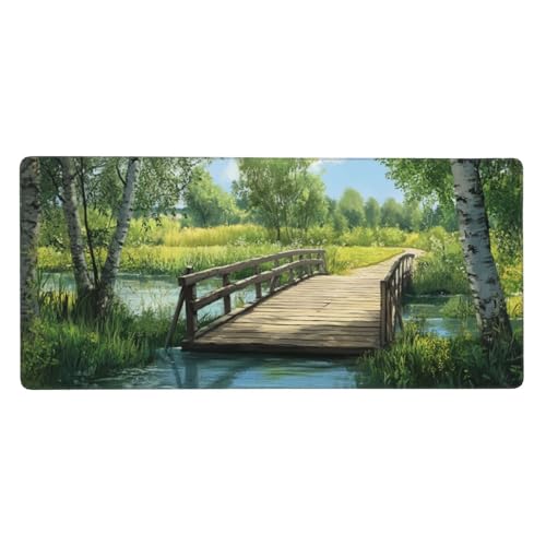 Gaming Mauspad Landschaft, 23.6x11.8 inch XL Verlängertes Großes Mousepad Brücke Schreibtischauflage Langlebige Anti-Fray-Kanten Mauspad mit Wasserdicht Rutschfester Gummibasis, Gaming-Mauspad-C907 von Xiaboor