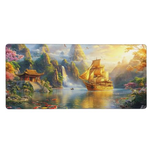 Gaming Mauspad Landschaft, 47.2x23.6 inch XL Verlängertes Großes Mousepad Segelboot Schreibtischauflage Langlebige Anti-Fray-Kanten Mauspad mit Wasserdicht Rutschfester Gummibasis, Gaming-Mauspad-C922 von Xiaboor