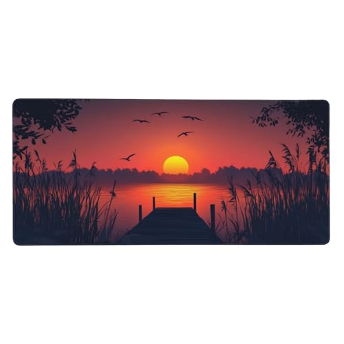 Gaming Mauspad Pier, 23.6x11.8 inch XL Verlängertes Großes Mousepad Sonnenuntergang Schreibtischauflage Langlebige Anti-Fray-Kanten Mauspad mit Wasserdicht Rutschfester Gummibasis, Gaming-Mauspad-C349 von Xiaboor