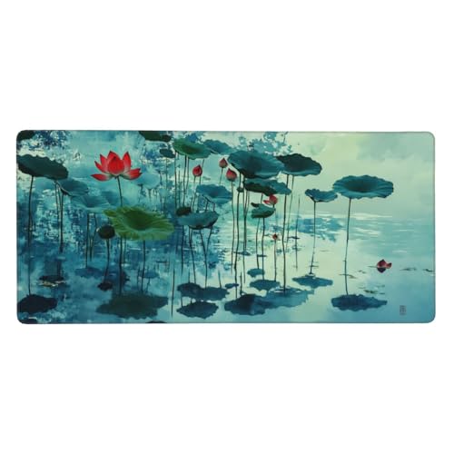 Gaming Mauspad Rot, 23.6x11.8 inch XL Verlängertes Großes Mousepad Lotus Schreibtischauflage Langlebige Anti-Fray-Kanten Mauspad mit Wasserdicht und Rutschfester Gummibasis, Gaming-Mauspad-C519 von Xiaboor