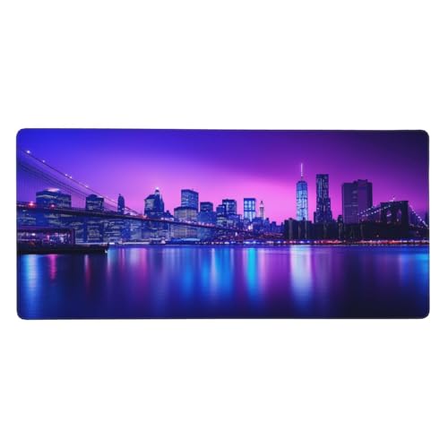 Gaming Mauspad Stadt, 23.6x11.8 inch XL Verlängertes Großes Mousepad Nachtansicht Schreibtischauflage Langlebige Anti-Fray-Kanten Mauspad mit Wasserdicht Rutschfester Gummibasis, Gaming-Mauspad-C104 von Xiaboor