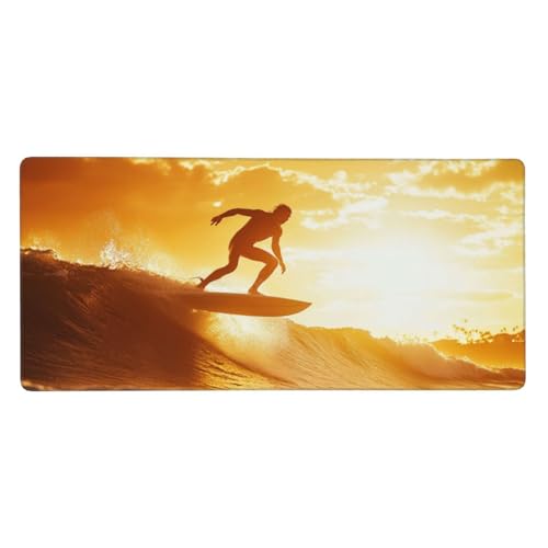 Gaming Mauspad Wellen, 47.2x23.6 inch XL Verlängertes Großes Mousepad Mann Schreibtischauflage Langlebige Anti-Fray-Kanten Mauspad mit Wasserdicht und Rutschfester Gummibasis, Gaming-Mauspad-C589 von Xiaboor