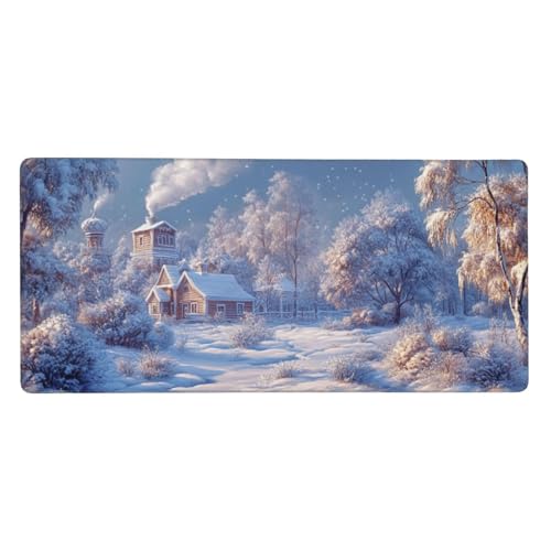 Gaming Mauspad Winter, 23.6x11.8 inch XL Verlängertes Großes Mousepad Baum Schreibtischauflage Langlebige Anti-Fray-Kanten Mauspad mit Wasserdicht und Rutschfester Gummibasis, Gaming-Mauspad-C53 von Xiaboor