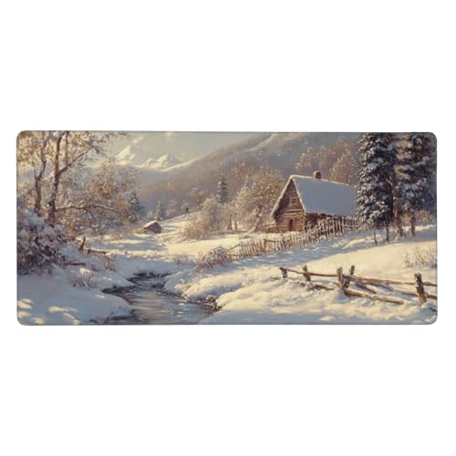 Gaming Mauspad Winter, 23.6x11.8 inch XL Verlängertes Großes Mousepad Landschaft Schreibtischauflage Langlebige Anti-Fray-Kanten Mauspad mit Wasserdicht und Rutschfester Gummibasis, Gaming-Mauspad-C60 von Xiaboor