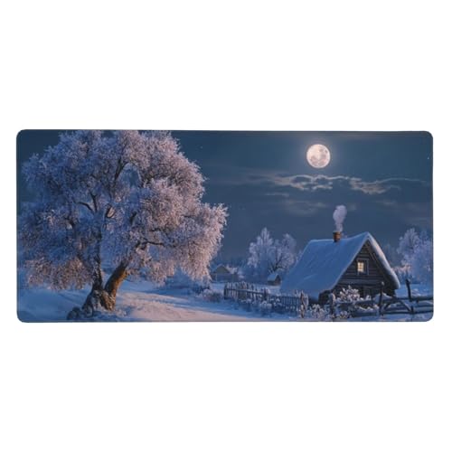 Gaming Mauspad Winter, 23.6x11.8 inch XL Verlängertes Großes Mousepad Mond Schreibtischauflage Langlebige Anti-Fray-Kanten Mauspad mit Wasserdicht und Rutschfester Gummibasis, Gaming-Mauspad-C47 von Xiaboor