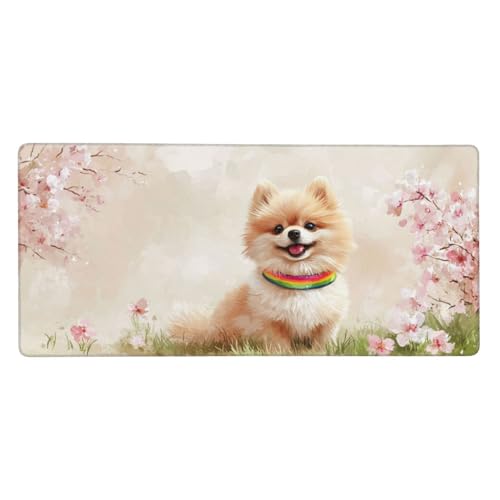 Hund Mauspad Blume Gaming Mousepad mit Vernähte Kanten 800x300x3mm XXL Mauspad Große Schreibtisch Matte,rutschfeste Gummibasis Mouse Pad Großer Erweiterter Schreibtisch Schutz Für Home Office-C840 von Xiaboor