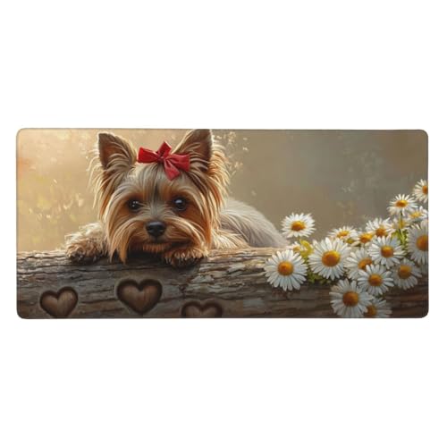 Hund Mauspad Gänseblümchen Gaming Mousepad mit Vernähte Kanten 800x300x3mm XXL Mauspad Große Schreibtisch Matte,rutschfeste Gummibasis Mouse Pad Großer Erweiterter Schutz Matte Für Home Office-C850 von Xiaboor