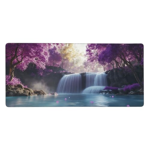 Lila Mauspad Landschaft Gaming Mousepad mit Vernähte Kanten 800x300x3mm XXL Mauspad Große Schreibtisch Matte,rutschfeste Gummibasis Mouse Pad Großer Erweiterter Schutz Matte Für Home Office-C1028 von Xiaboor