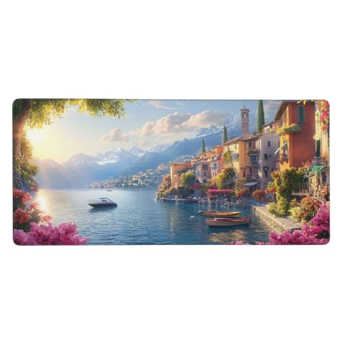 Ozean Mauspad Stadt Gaming Mousepad mit Vernähte Kanten 800x300x3mm XXL Mauspad Große Schreibtisch Matte,rutschfeste Gummibasis Mouse Pad Großer Erweiterter Schreibtisch Schutz Für Home Office-C830 von Xiaboor