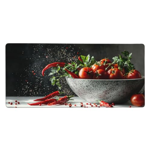 Rot Mauspad Gemüse Gaming Mousepad mit Vernähte Kanten 1000x500x3mm XXL Mauspad Große Schreibtisch Matte,rutschfeste Gummibasis Mouse Pad Großer Erweiterter Schreibtisch Schutz Für Home Office-C498 von Xiaboor