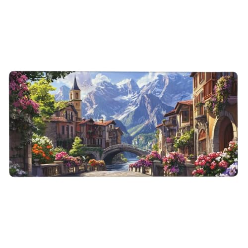 Stadt Mauspad Berg Gaming Mousepad mit Vernähte Kanten 1000x500x3mm XXL Mauspad Große Schreibtisch Matte,rutschfeste Gummibasis Mouse Pad Großer Erweiterter Schreibtisch Schutz Für Home Office-C106 von Xiaboor