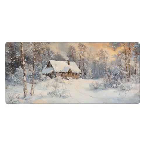 Winter Mauspad Baum Gaming Mousepad mit Vernähte Kanten 1000x500x3mm XXL Mauspad Große Schreibtisch Matte,rutschfeste Gummibasis Mouse Pad Großer Erweiterter Schreibtisch Schutz Für Home Office-C42 von Xiaboor