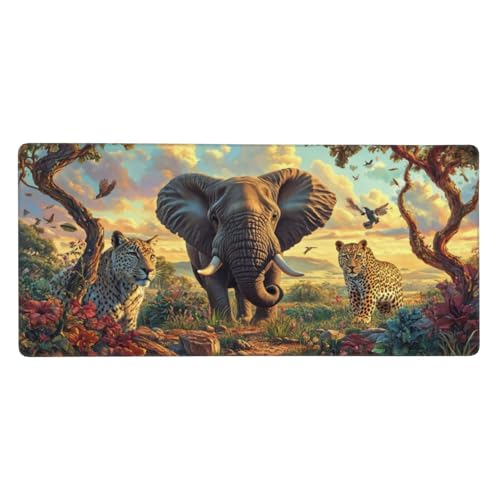 XXL Mauspad Elefant Großes wasserdichte Schreibtischunterlage 1600x800x3mm,Landschaft rutschfeste Laptop Tischunterlage Multifunktionales Office Mousepad Schreibtisch Zubehör für Büro Heimbereich-C69 von Xiaboor