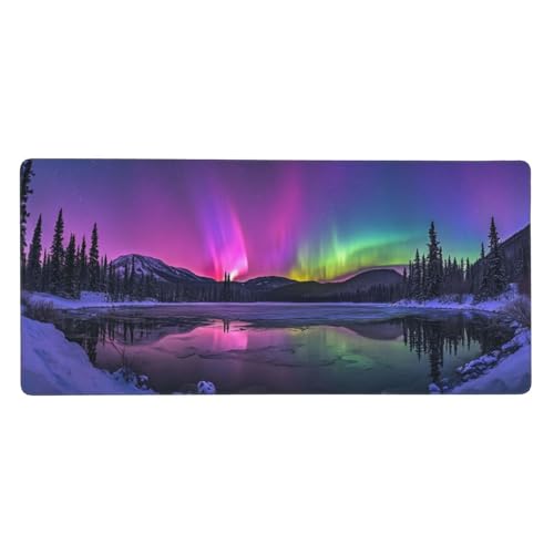 XXL Mauspad Winter Großes wasserdichte Schreibtischunterlage 1600x800x3mm,Aurora Rutschfeste Laptop Tischunterlage Multifunktionales Office Mousepad Schreibtisch Zubehör für Büro- oder Heimbereich-C58 von Xiaboor