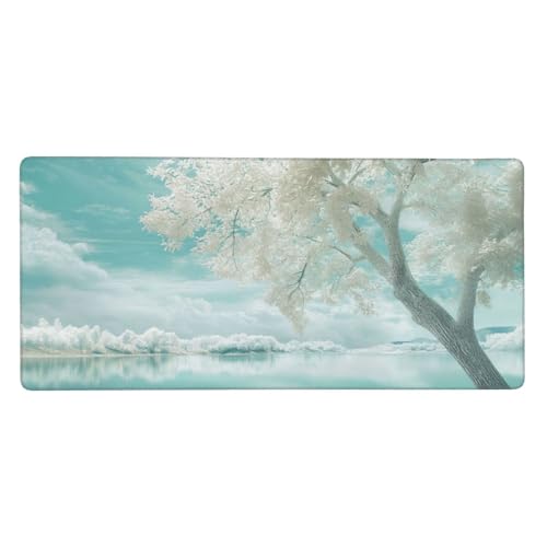 XXL Mauspad Winter Großes wasserdichte Schreibtischunterlage 1600x800x3mm,See rutschfeste Laptop Tischunterlage Multifunktionales Office Mousepad Schreibtisch Zubehör für Büro- oder Heimbereich-C44 von Xiaboor