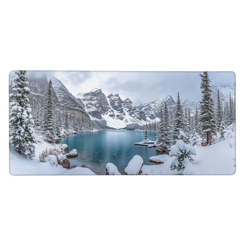 XXL Mauspad Winter Großes wasserdichte Schreibtischunterlage 1600x800x3mm,See rutschfeste Laptop Tischunterlage Multifunktionales Office Mousepad Schreibtisch Zubehör für Büro- oder Heimbereich-C59 von Xiaboor