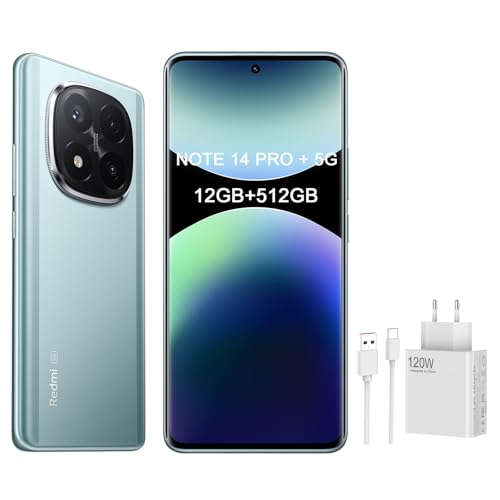 Redmi Note 14 Pro + 5G/Xaiomi 120W HyperCharge Combo (Type-A) EU (blau Blue, 12 GB RAM, 512 GB Speicher) | Weltpremiere MTK Dimensity 7025 Ultra | 2100 Nits Segmenthellstes 120-Hz-AMOLED von Xiaomi