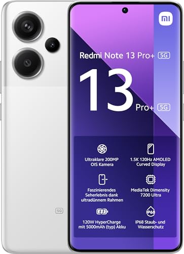 Xiaomi Redmi Note 13 Pro+ 5G Smartphone, 8+256GB Handy ohne Vertrag, Weiß von Xiaomi