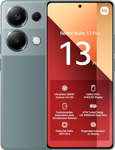 Xiaomi Redmi Note 13 Pro Smartphone, 8+256GB, Handy ohne Vertrag, 6,67" FHD+ AMOLED Display, 5.000 mAh, 200MP Kamera, Dual-SIM, Grün von Xiaomi