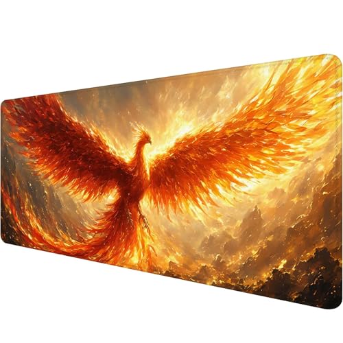 Gaming Mauspad 1000 x 400 x 3 mm, Feuer Mousepad XXL Groß Mauspad Phönix Schreibtischunterlage mit Vernähte Kanten, Wasserdicht Anti-Rutsch Mouse Pad, Verbessert Präzision und Geschwindigkei F-7 von Xiaonu