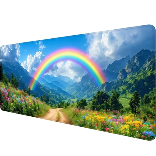 Gaming Mauspad 1200 x 600 x 3 mm,Regenbogen Mousepad XXL Groß Mauspad Landschaft Schreibtischunterlage mit Vernähte Kanten,Wasserdicht Anti-Rutsch Mouse Pad,Verbessert Präzision und Geschwindigkei G-2 von Xiaonu