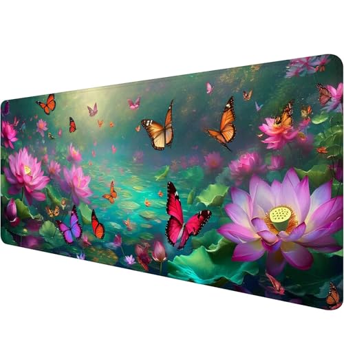 Mauspad 1200 x 400 x 3 mm Blume Mousepad XXL Gaming Mauspad Schmetterling Schreibtischunterlage mit Vernähte Kanten Wasserdicht Mousepad Groß Erweiterter Schreibtisch Schutz für Home Gaming Office S-8 von Xiaonu